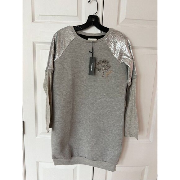 DIESEL Child Girl Long Sleeves Dress Grey sequin lucky four leaf clover size 14y - Picture 1 of 8